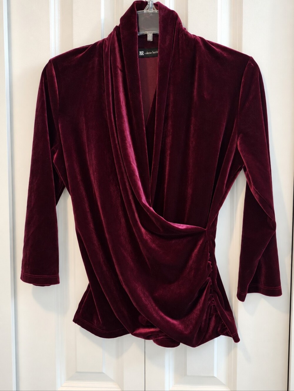 Valerie Bertinelli Burgundy Velvet Draped Cowl Wrap Ruched Top Vintage Y2K